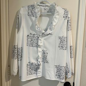 No Brand, white with Black writing, XL